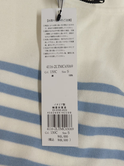 12GGコットンボーダーショートスリーブクルーニット