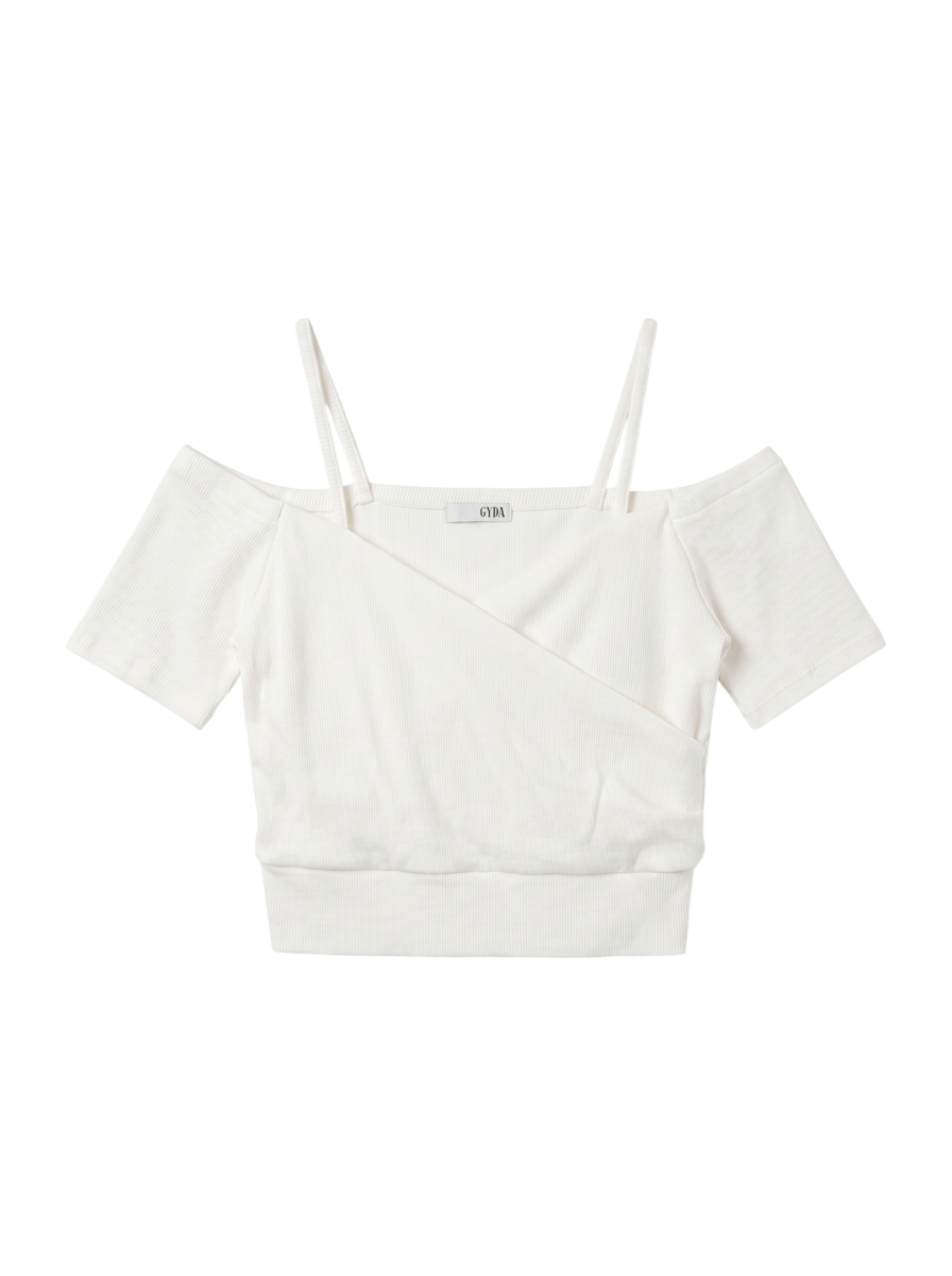 ハーフスリーブカシュクールオフショルショートTOPS