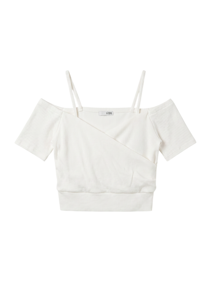 ハーフスリーブカシュクールオフショルショートTOPS