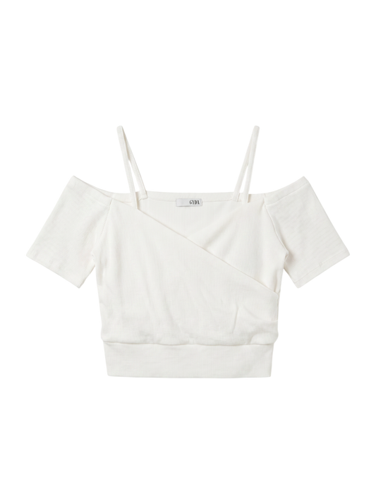 ハーフスリーブカシュクールオフショルショートTOPS