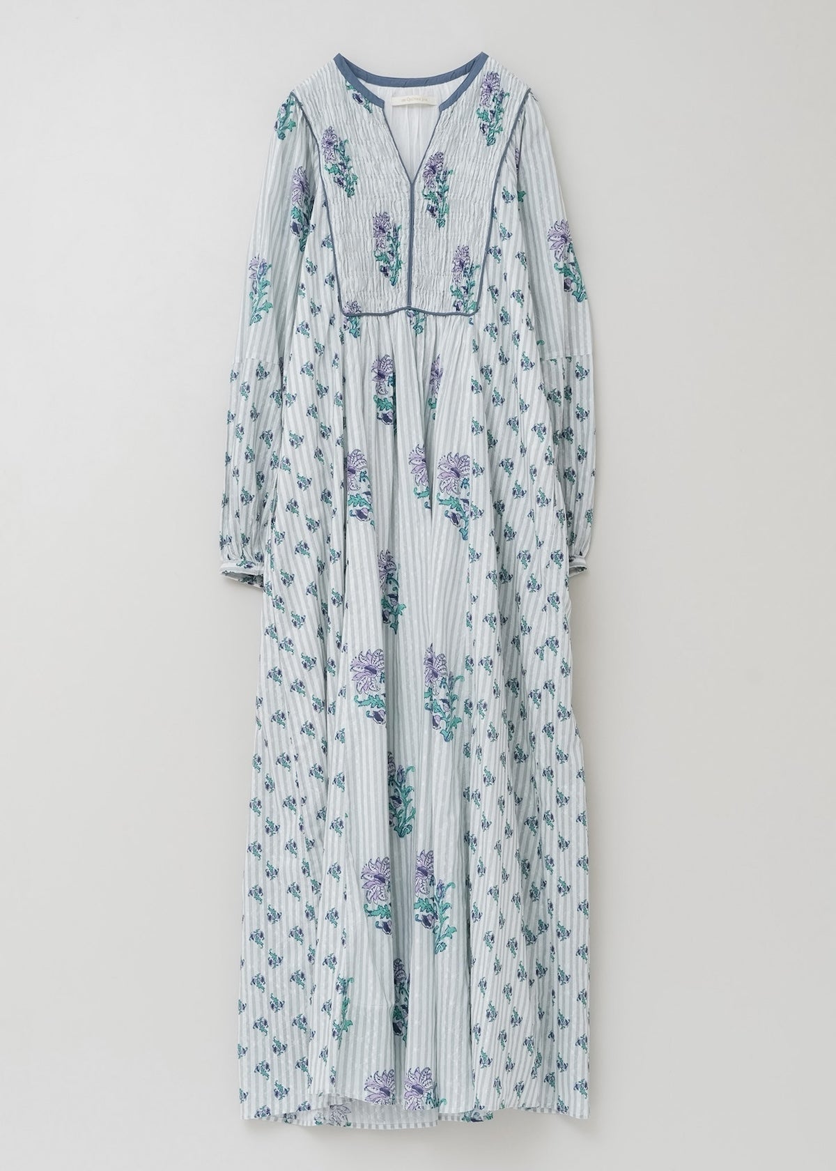 COTTON JACQUARD LILY PRINT SHIRRING DRESS