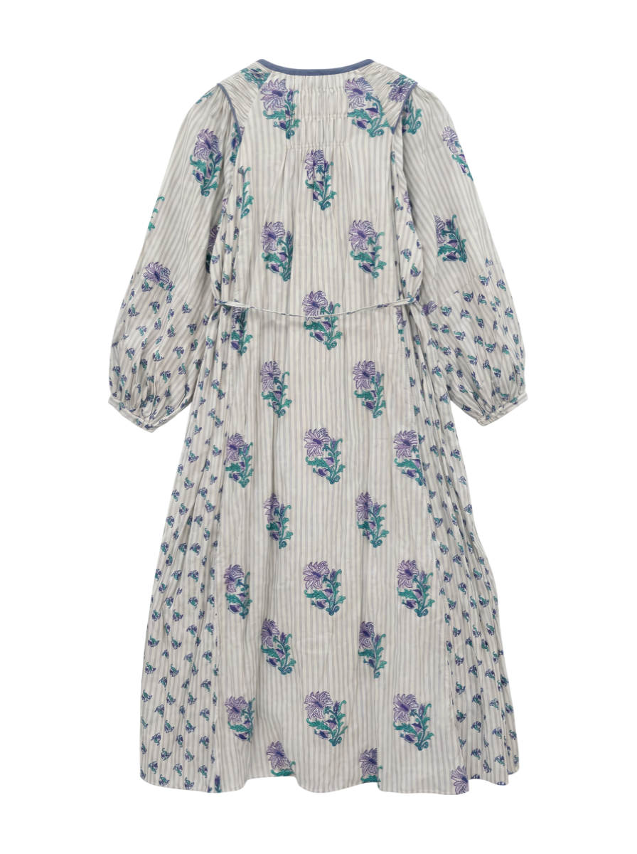 COTTON JACQUARD LILY PRINT SHIRRING DRESS