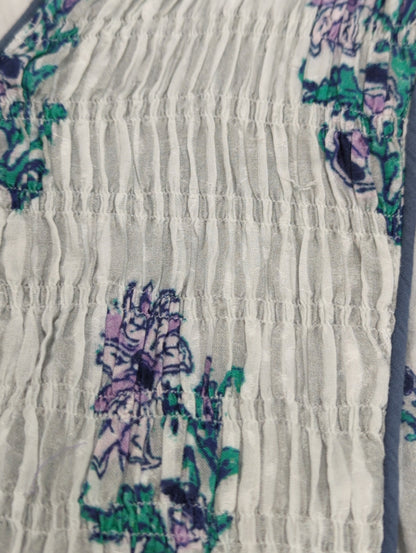 COTTON JACQUARD LILY PRINT SHIRRING DRESS