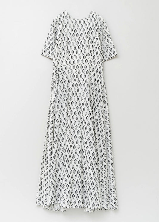 COTTON VOILE SMALL FLOWER PRINT FLARE DRESS