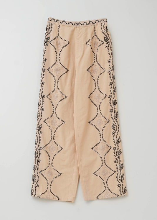 COTTON LINEN AARI EMBROIDERY PANTS
