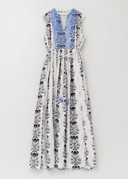 COTTON JACQUARD ANNABELLE PRINT EMBROIDERY SLEEVELESS DRESS