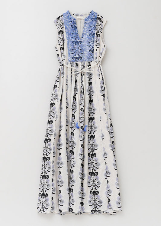 COTTON JACQUARD ANNABELLE PRINT EMBROIDERY SLEEVELESS DRESS