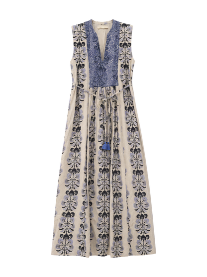 COTTON JACQUARD ANNABELLE PRINT EMBROIDERY SLEEVELESS DRESS