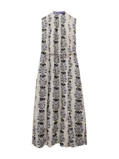 COTTON JACQUARD ANNABELLE PRINT EMBROIDERY SLEEVELESS DRESS
