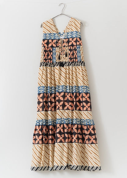 MURAL PRINT SHIRRING DRESS
