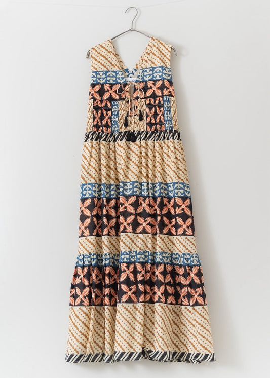 MURAL PRINT SHIRRING DRESS