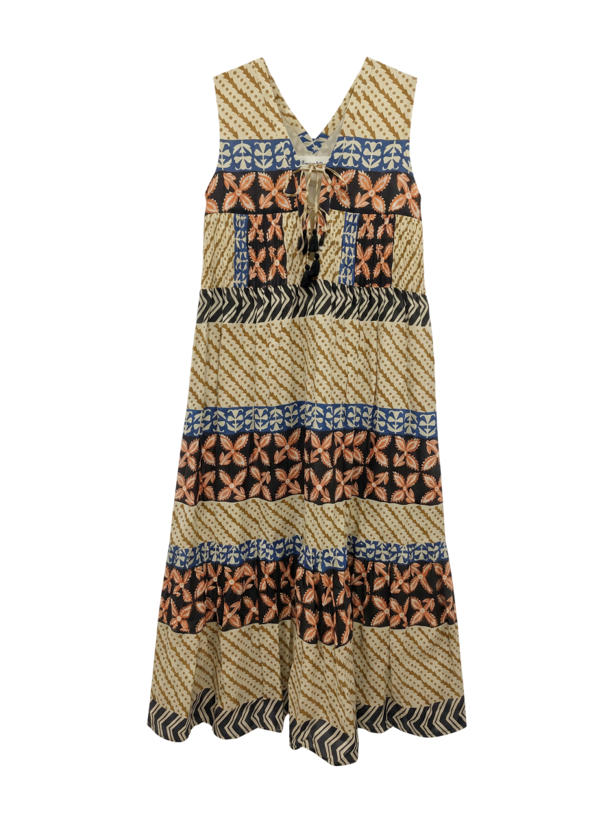 MURAL PRINT SHIRRING DRESS