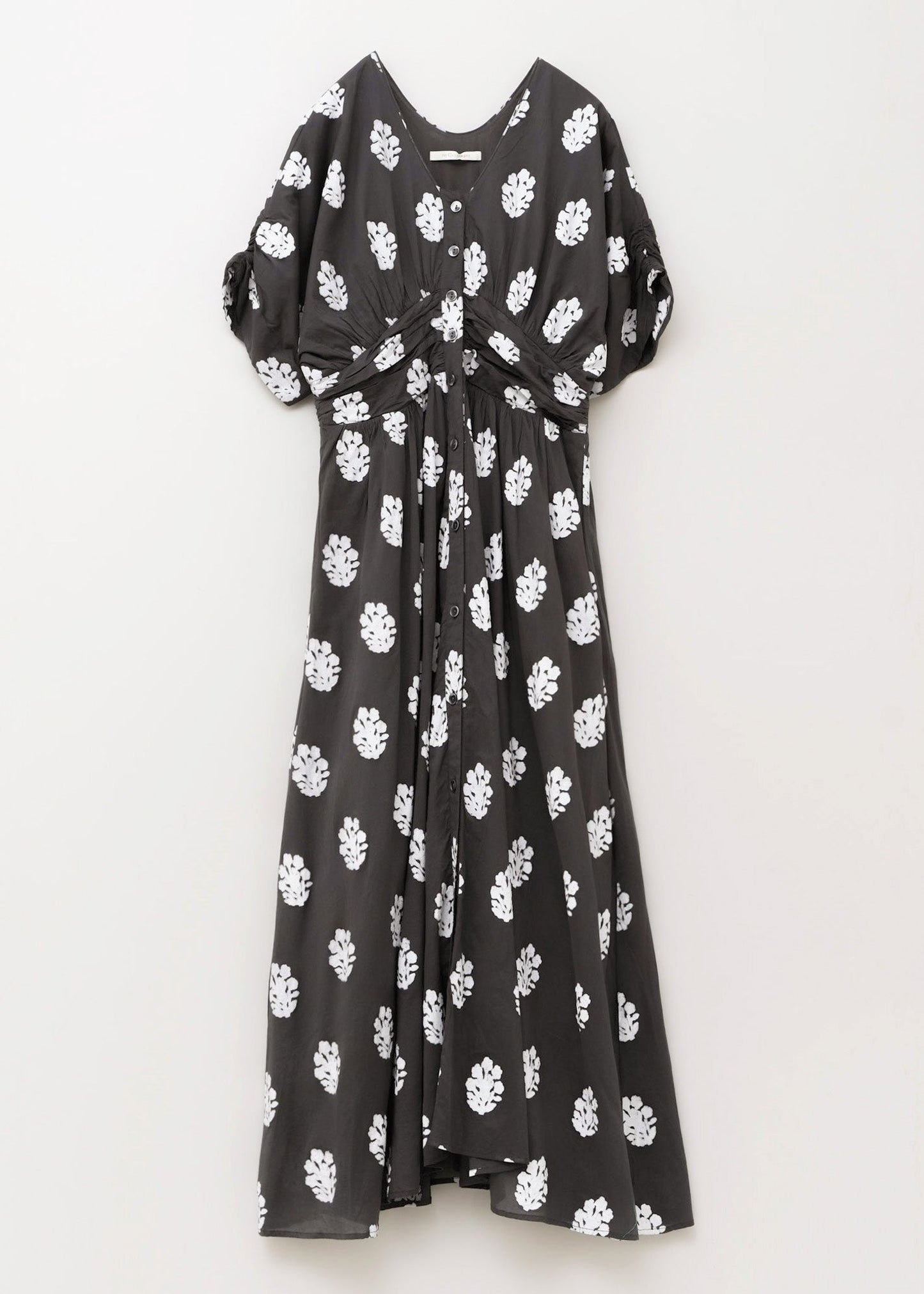 COTTON VOILE SEDUM FOIL PRINT WAIST GATHER DRESS