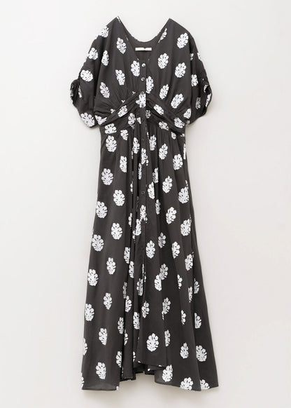 COTTON VOILE SEDUM FOIL PRINT WAIST GATHER DRESS