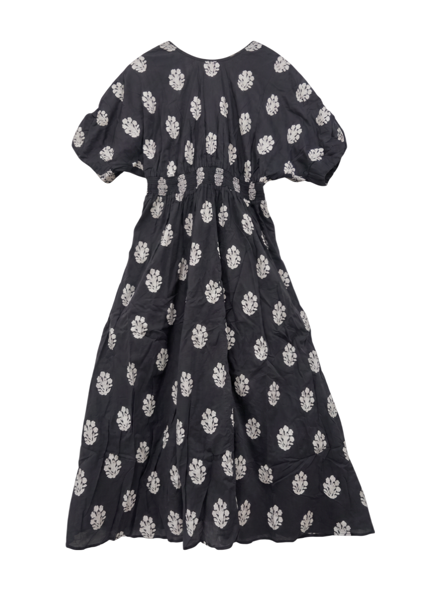 COTTON VOILE SEDUM FOIL PRINT WAIST GATHER DRESS