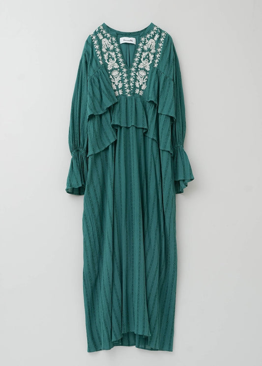 COTTON JACQUARD CORD EMBROIDERY DRESS