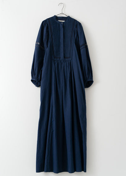 COTTON DOBBY STRIPE SQUARE LACE DRESS