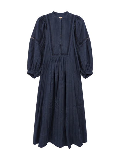 COTTON DOBBY STRIPE SQUARE LACE DRESS