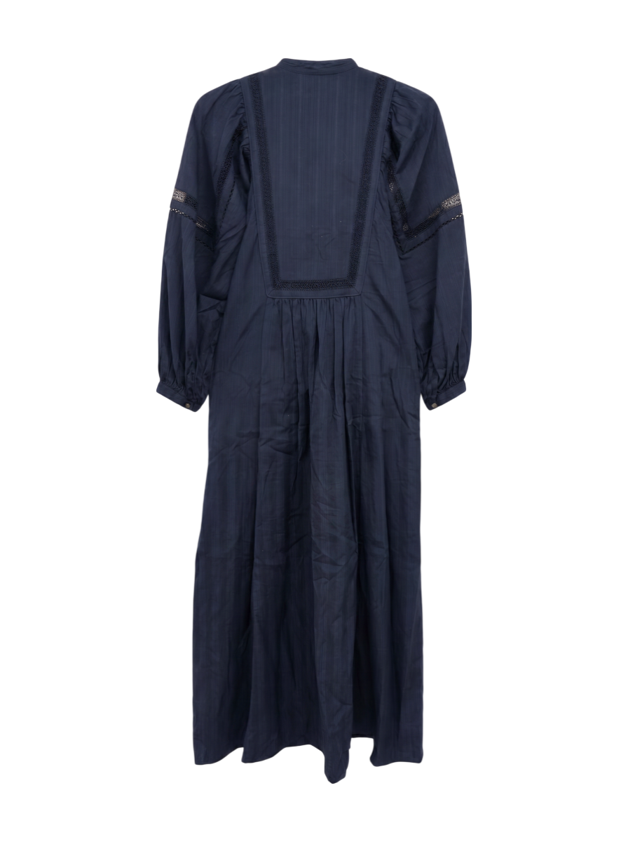 COTTON DOBBY STRIPE SQUARE LACE DRESS