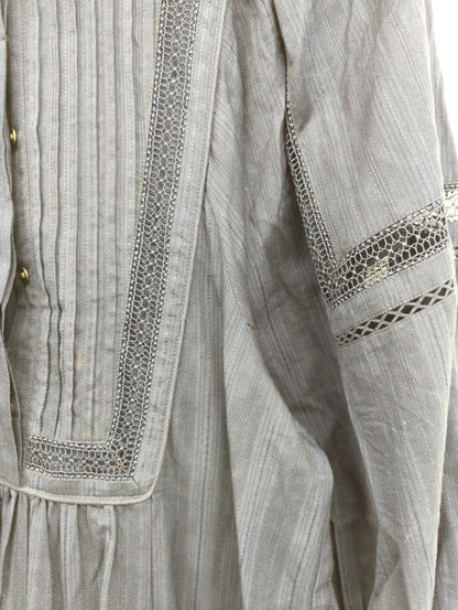 COTTON DOBBY STRIPE SQUARE LACE DRESS