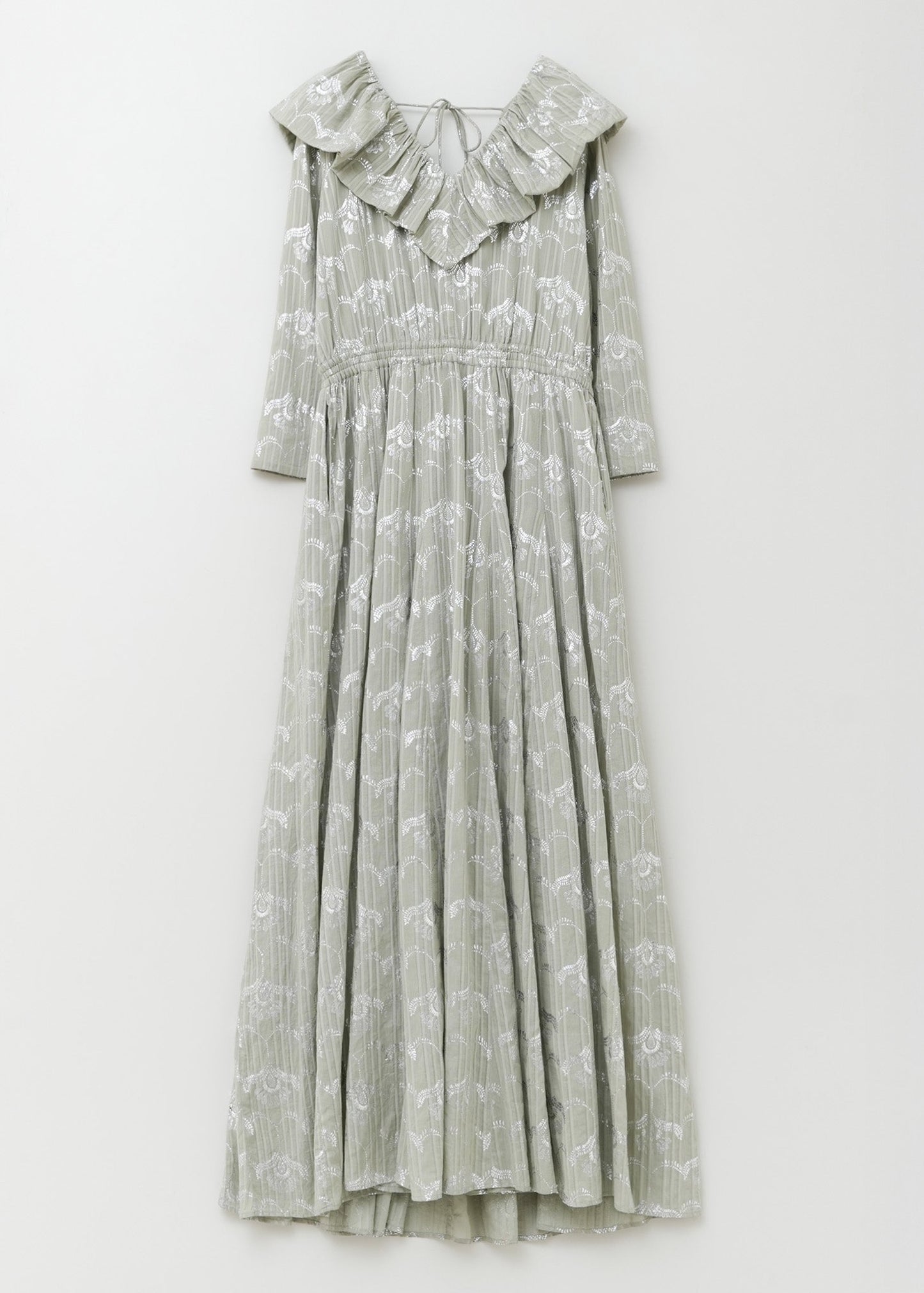 COTTON DOBBY WAVE FLOWER FOIL PRINT FRILL COLLAR DRESS