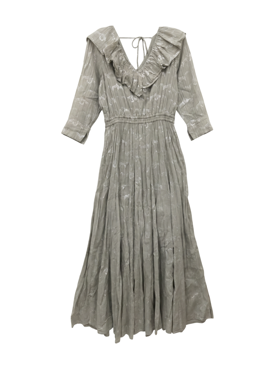 COTTON DOBBY WAVE FLOWER FOIL PRINT FRILL COLLAR DRESS
