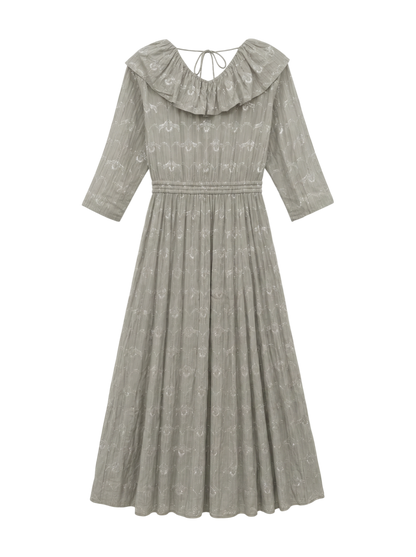 COTTON DOBBY WAVE FLOWER FOIL PRINT FRILL COLLAR DRESS