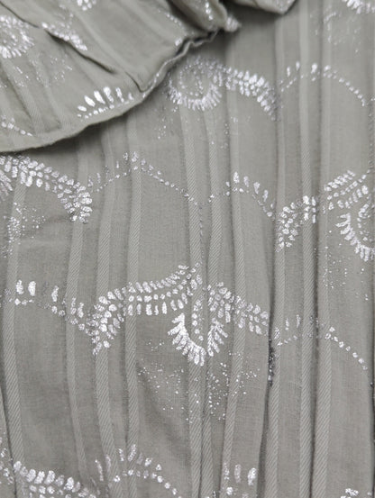 COTTON DOBBY WAVE FLOWER FOIL PRINT FRILL COLLAR DRESS