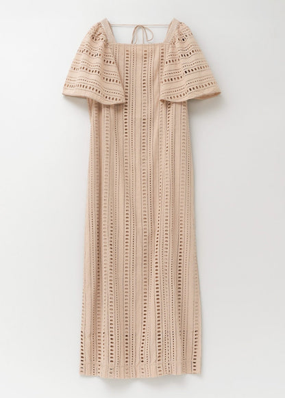 STRIPE CUTWORK SHORT SLEEVE DRESS