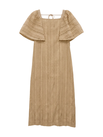 STRIPE CUTWORK SHORT SLEEVE DRESS