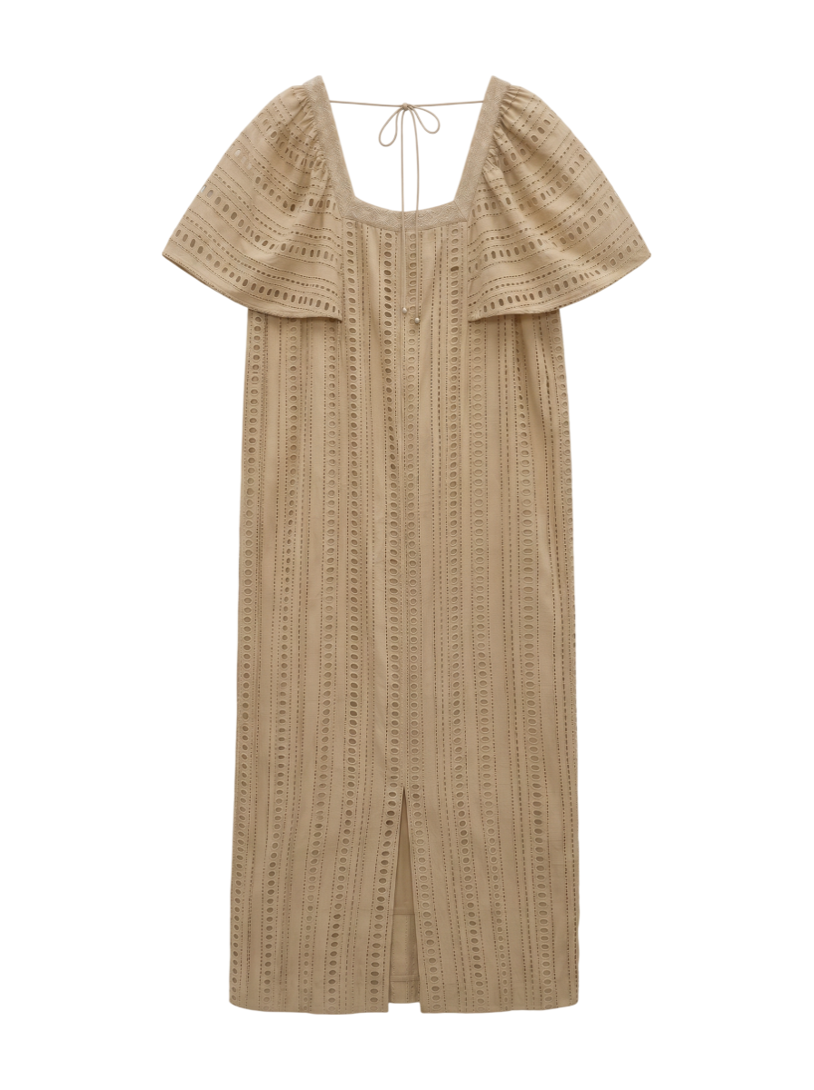 STRIPE CUTWORK SHORT SLEEVE DRESS