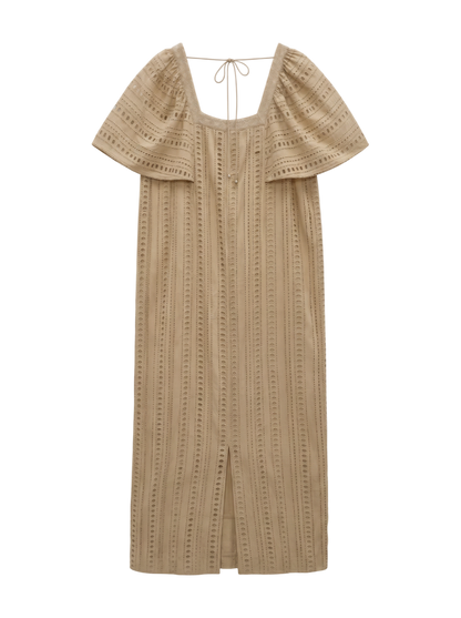 STRIPE CUTWORK SHORT SLEEVE DRESS