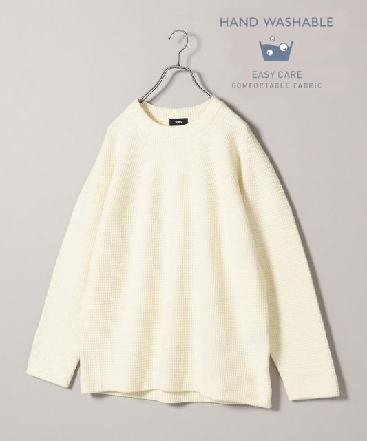 SHIPS: WHOLEGARMENT 球心編み ワッフル クルーネック ニット