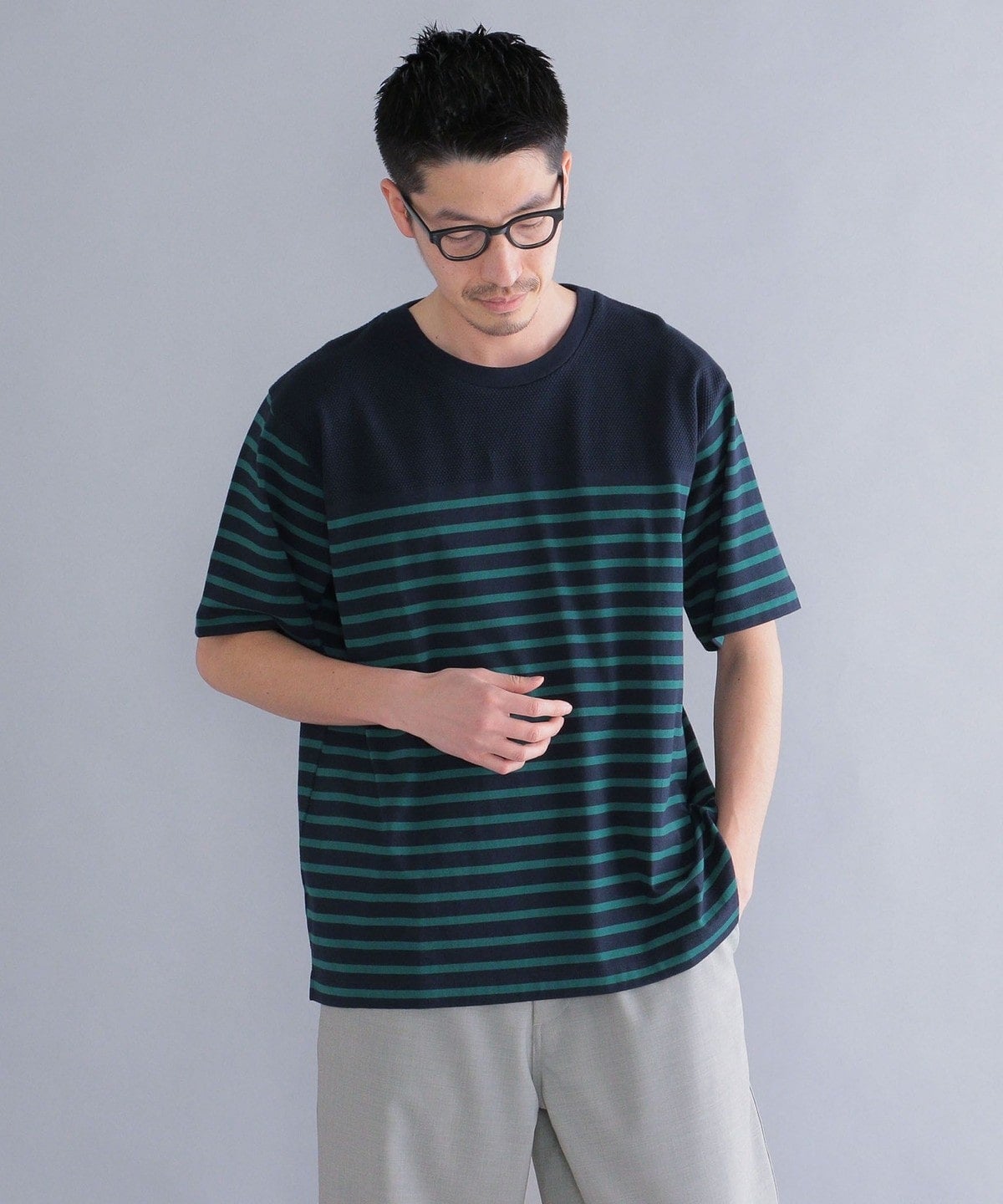 SHIPS: ワッフル パネル ボーダー Tシャツ