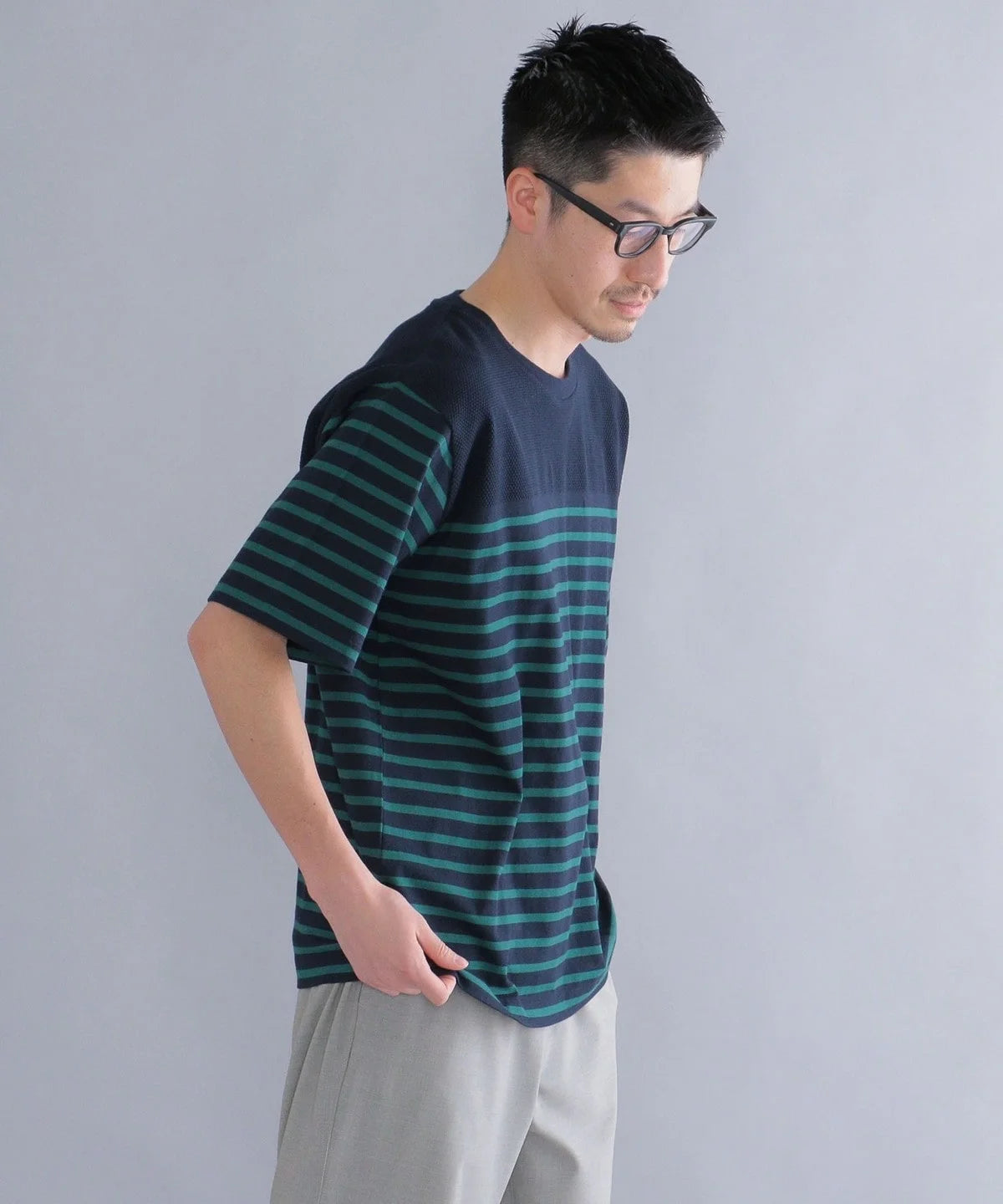 SHIPS: ワッフル パネル ボーダー Tシャツ
