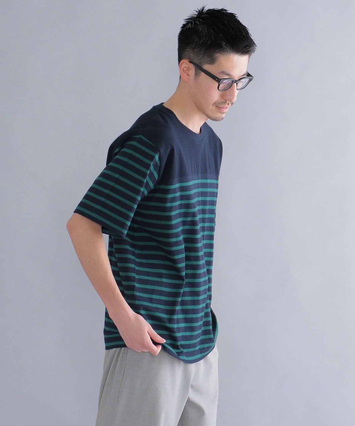 SHIPS: ワッフル パネル ボーダー Tシャツ