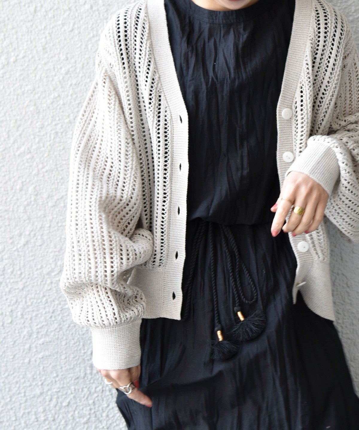 SHIPS any:〈手洗い可能〉リネン ミックス ドルマン  カーディガン