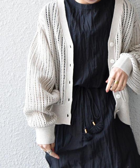 SHIPS any:〈手洗い可能〉リネン ミックス ドルマン  カーディガン