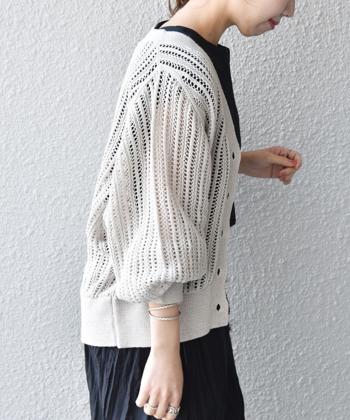 SHIPS any:〈手洗い可能〉リネン ミックス ドルマン  カーディガン