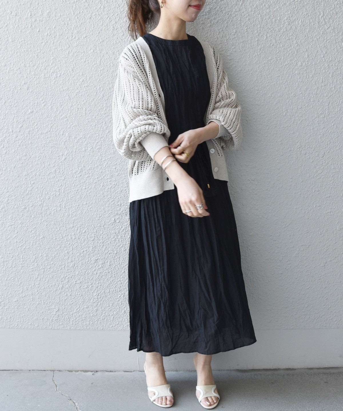 SHIPS any:〈手洗い可能〉リネン ミックス ドルマン  カーディガン