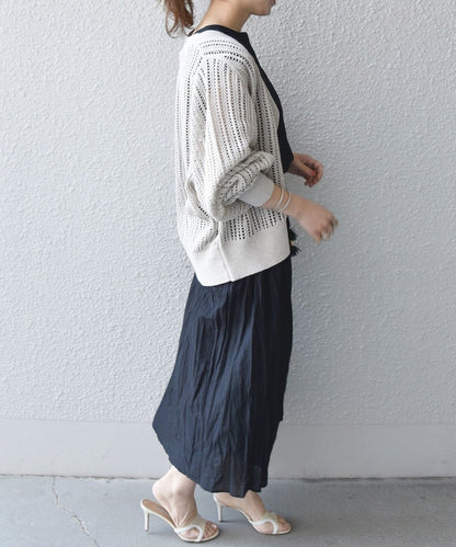 SHIPS any:〈手洗い可能〉リネン ミックス ドルマン  カーディガン