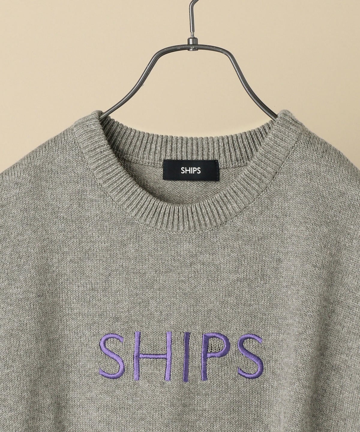 SU: SHIPS ロゴ エンブロイダリー コットン ニット