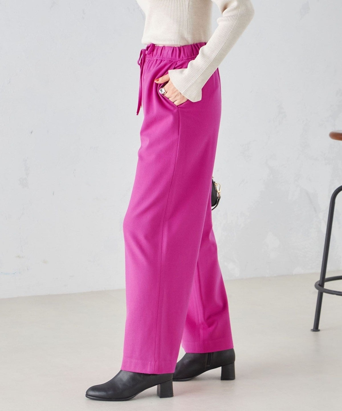 〈手洗い可能〉両面起毛ドロストパンツ