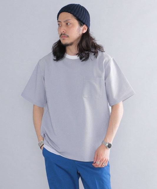 SHIPS: COOLMAX(R) シアサッカー ストライプ クルーネック Tシャツ