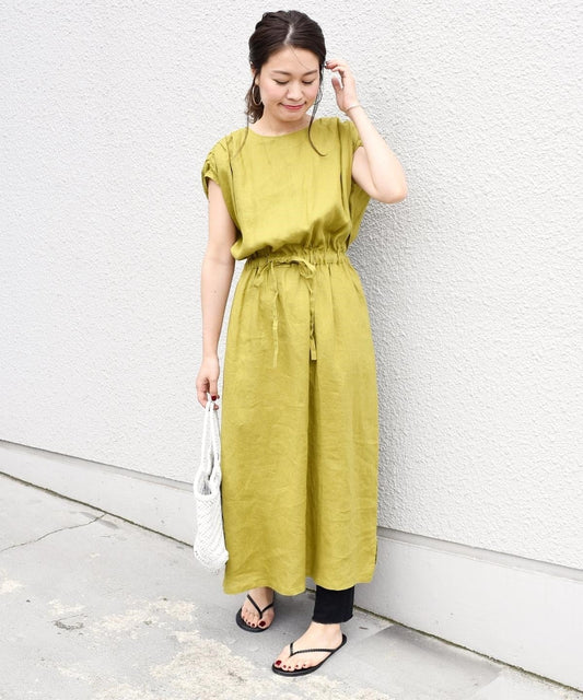 liflattie ships:リネンギャザーロングワンピース