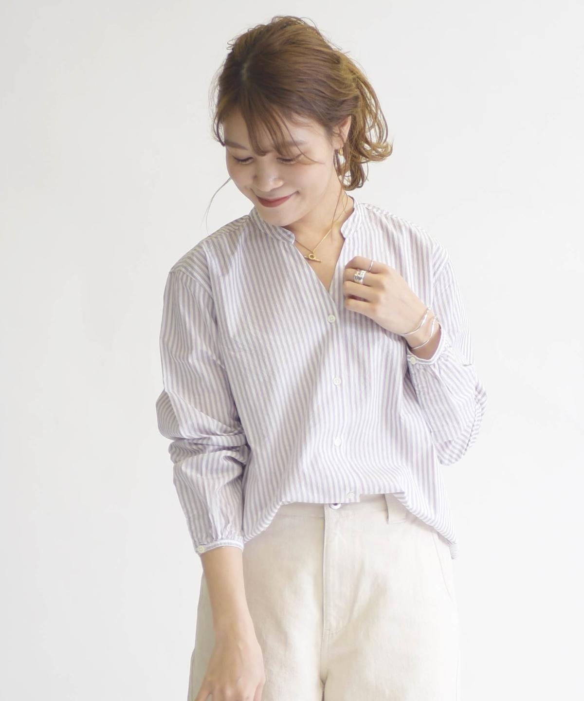 SHIPS Days STANDARD:バックギャザーロングスリーブシャツ stripe