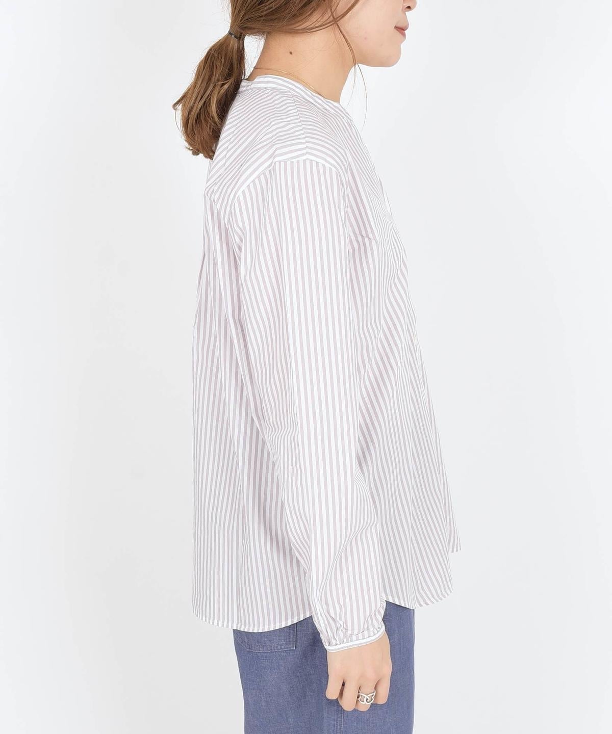 SHIPS Days STANDARD:バックギャザーロングスリーブシャツ stripe