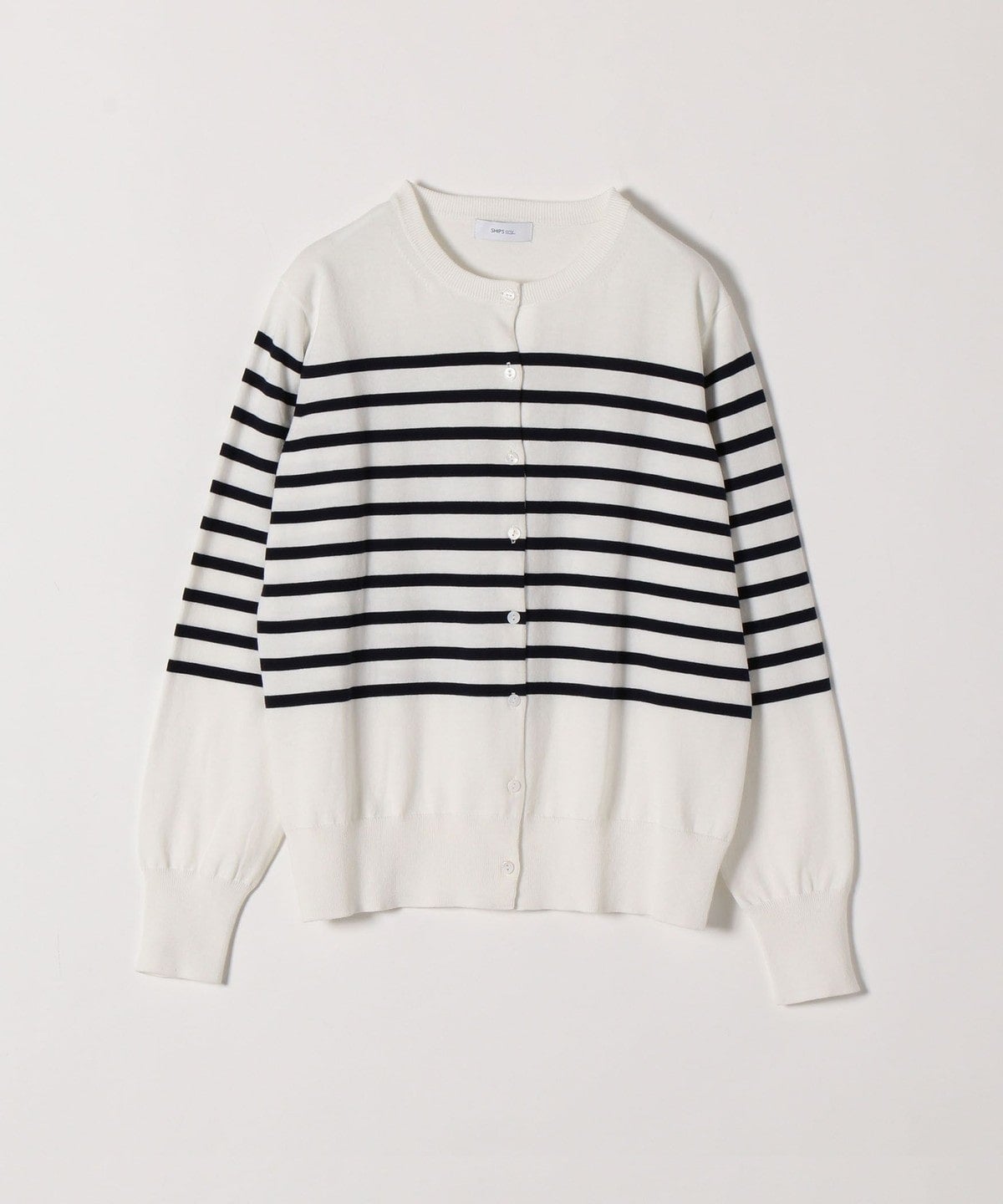 SHIPS any: ファインコットン カラー ニット クルーネック カーディガン