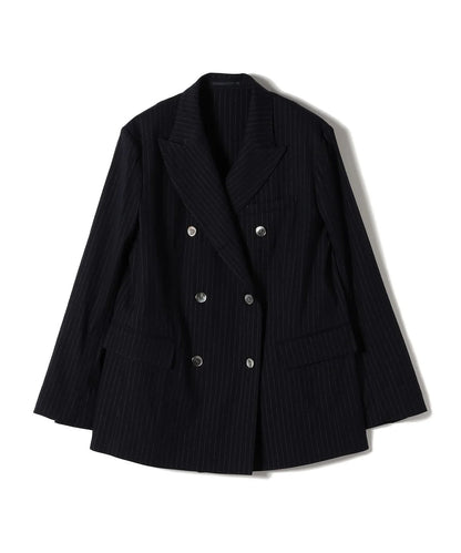 SHIPS Primary Navy Label:麻混 ストライプ ストレッチ ダブル ジャケット