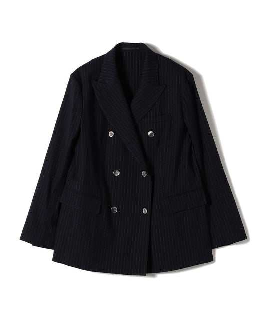 SHIPS Primary Navy Label:麻混 ストライプ ストレッチ ダブル ジャケット